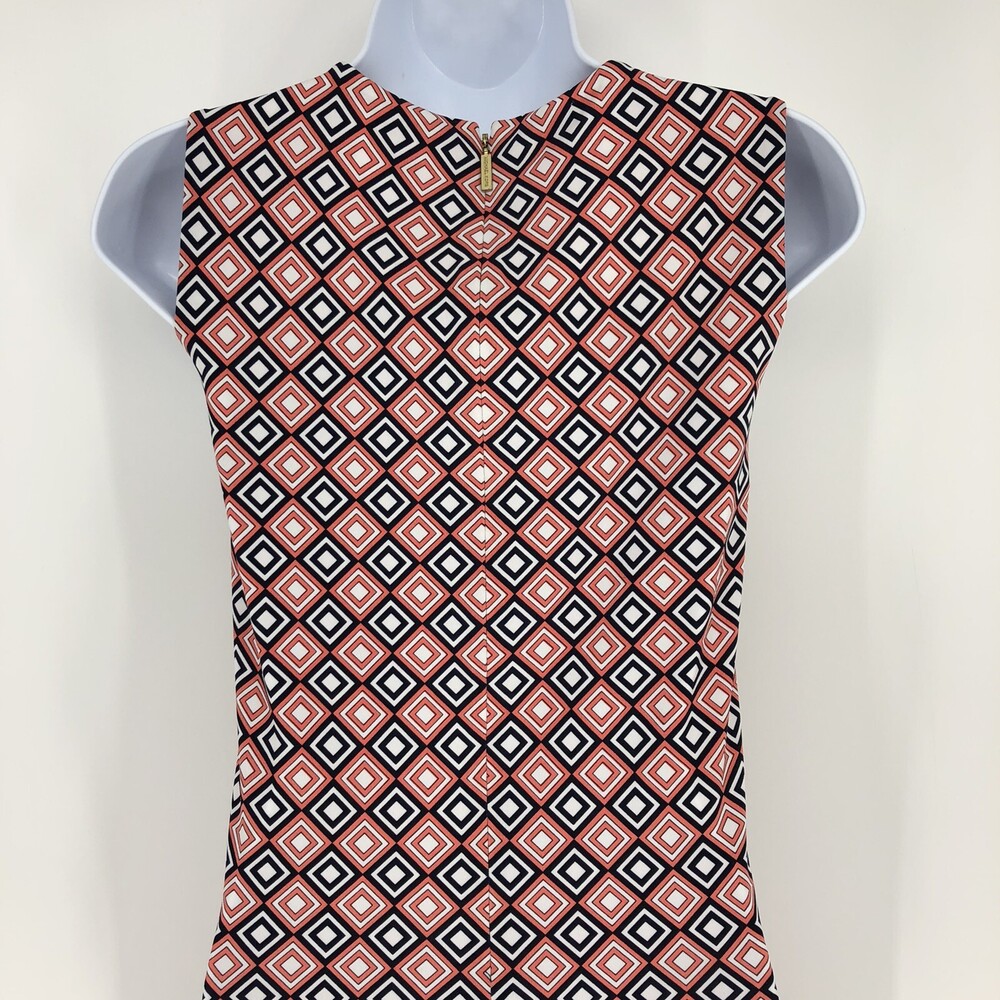 Michael Kors Y2K Sleeveless Diamond Print Black Orange Knee Length Shift Dress L - Picture 4 of 8